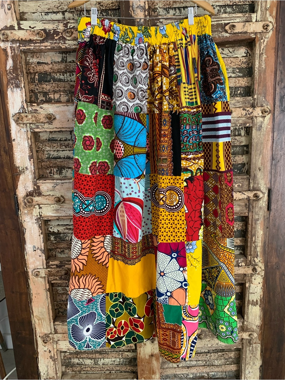 Handmade Bohemian Vibrant Patchwork African Ankara Wax Print Maxi Skirt, L / XL - Picture 2 of 9